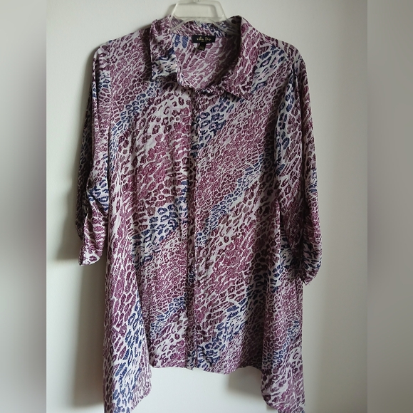 Melissa Paige Tops - Melissa Paige Animal Print Button Up Tunic Blouse Multicolor Purple  1X